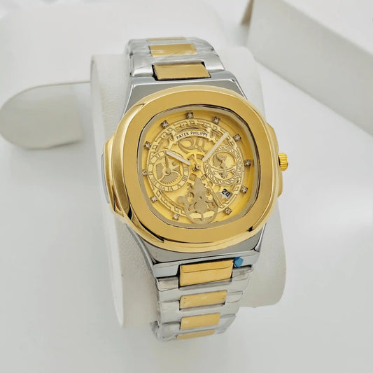 Patek Philippe Skeleton Nautilus - Stainless Steel - Automatic- Two-Tone Golden Dial Edition - WRIST ND WEAR